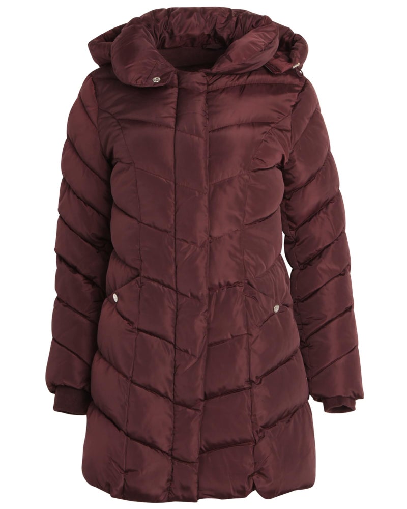 Steve Madden womens Long Quilted Outerwear Chevron Puffer Jacket Down Alternative Coat, Merlot, 2X US - Image 2